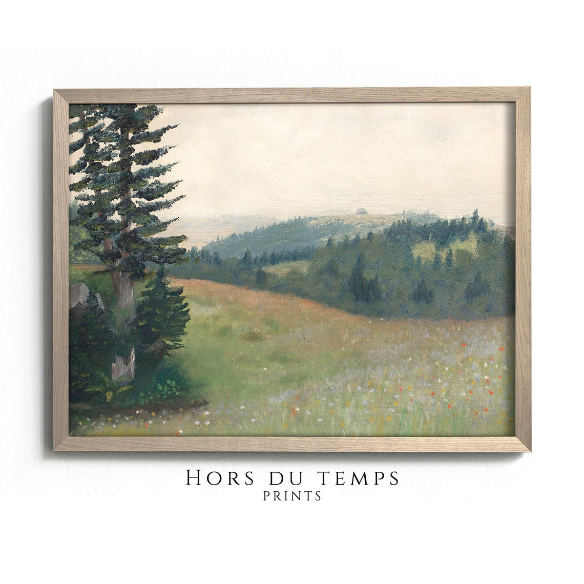 Vintage Wildflowers In Bloom Meadow Green Tone Landscape Oil Painting Vintage Cottage Farmhouse Art Hors Du Temps Prints