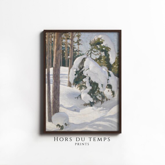 Snowy Pine Forest Spruce Bright Blue Shadows Winter Woods Oil Poster