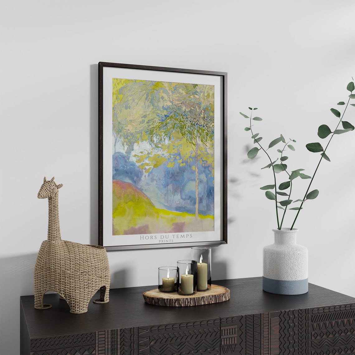 Abstract Landscape with Yellow Green Trees Modern Art Poster - Image 2