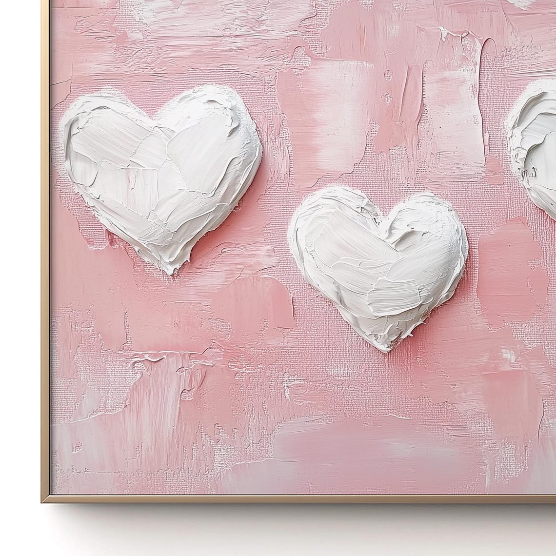 White Hearts Pink Background Textured Impasto Love Wall Poster - Image 3