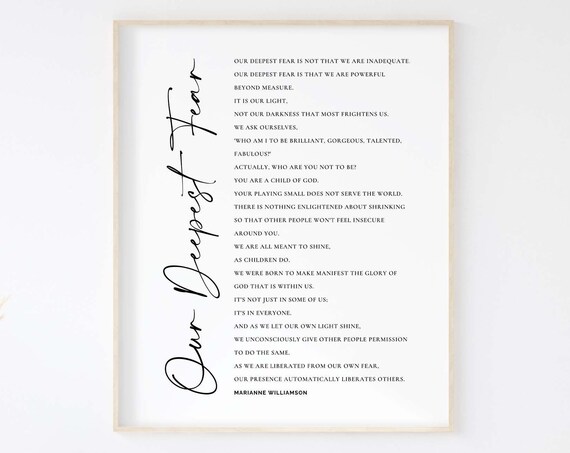 Our Deepest Fear By Marianne Williamson Inspirational Poem Poster