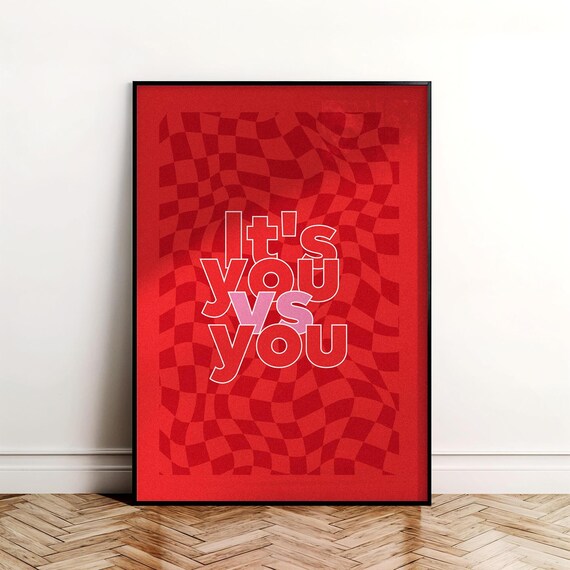 Motivational Print Red Checkered Gym Office Art