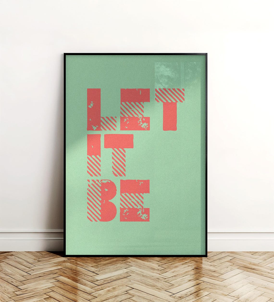 Let It Be Retro Block Letter Mint Green Coral Typography Poster