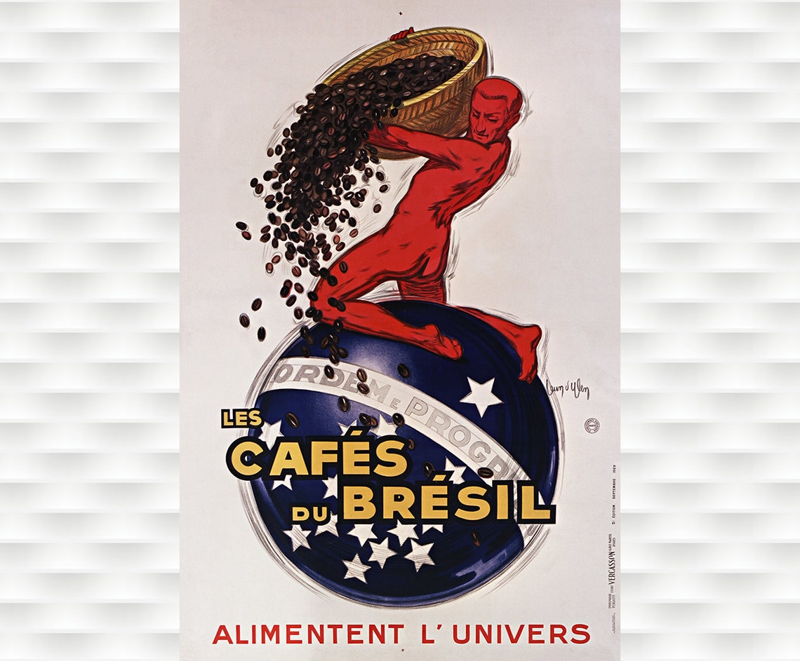 Les Cafes du Bresil Coffee Brazil Beans French Vintage Ad Poster
