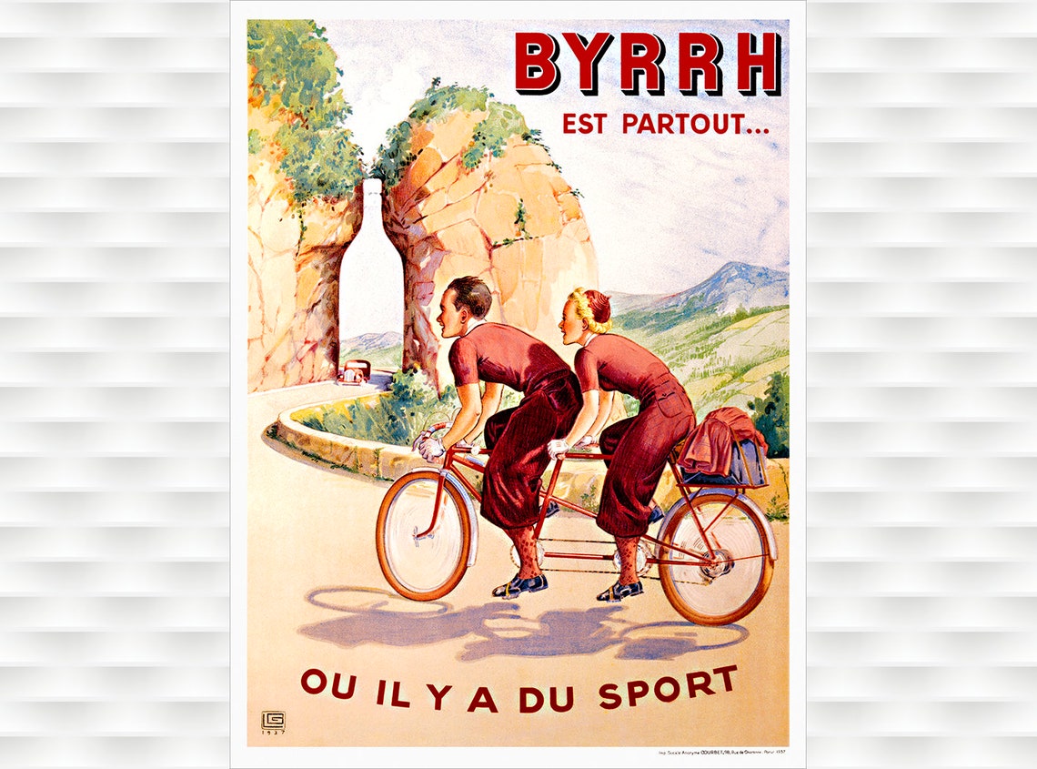 Byrrh Est Partout Vintage French Aperitif Tandem Cyclists Poster