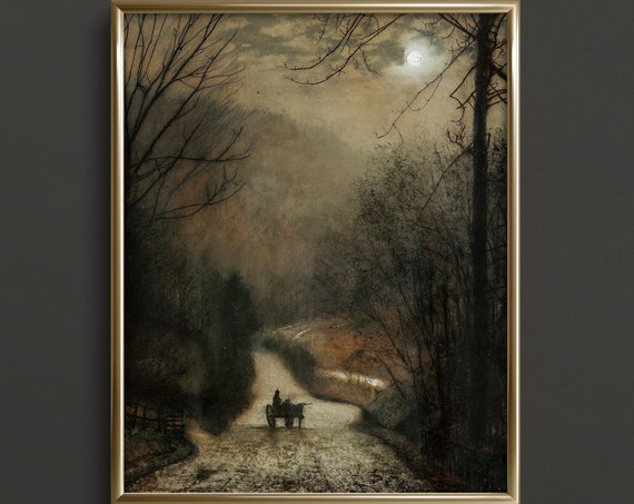 Moonlit Path Fine Art Print Moody Wall Art Unique Art Prints Dark Art Print Moon Painting Night Sky Art A31
