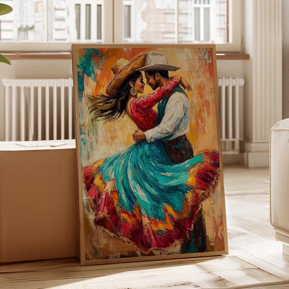 Mexican Cowboy Dance Art Print, Southwestern Romance