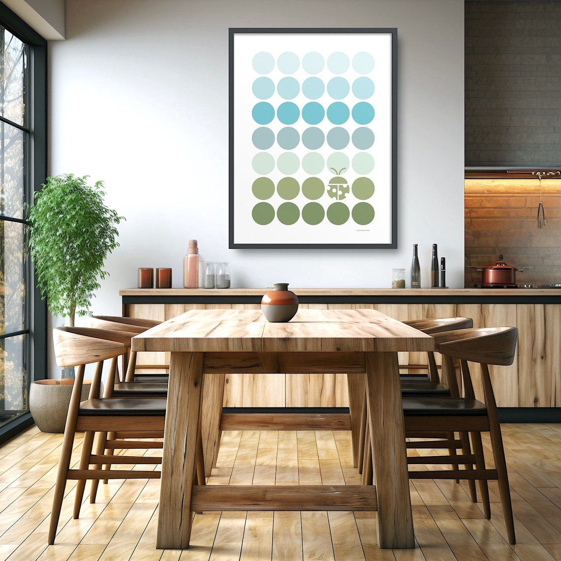Hidden Green Ladybug in Blue Circle Grid Modern Wildlife Poster - Image 4