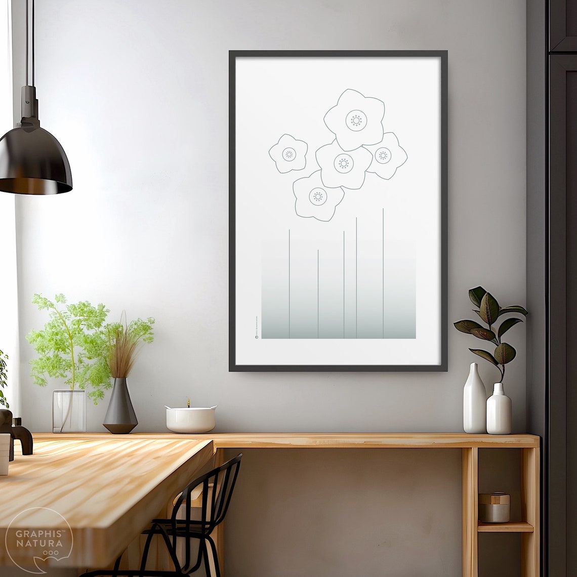 Blue Gray Line Wildflowers Poster Minimalist Botanical Sketch - Image 4