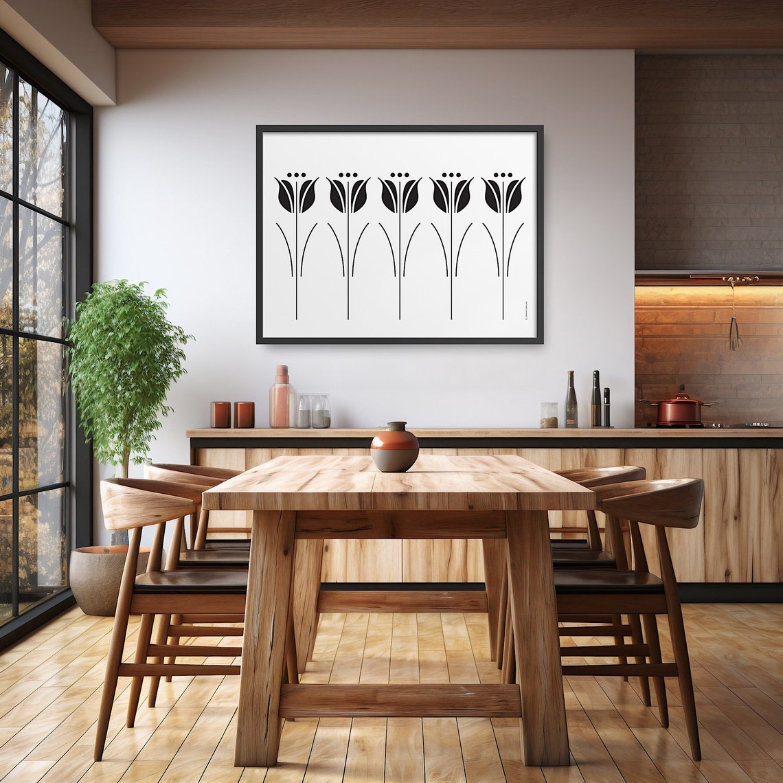 Black Tulip Silhouette Row Poster Minimalist Horizontal Floral - Image 4