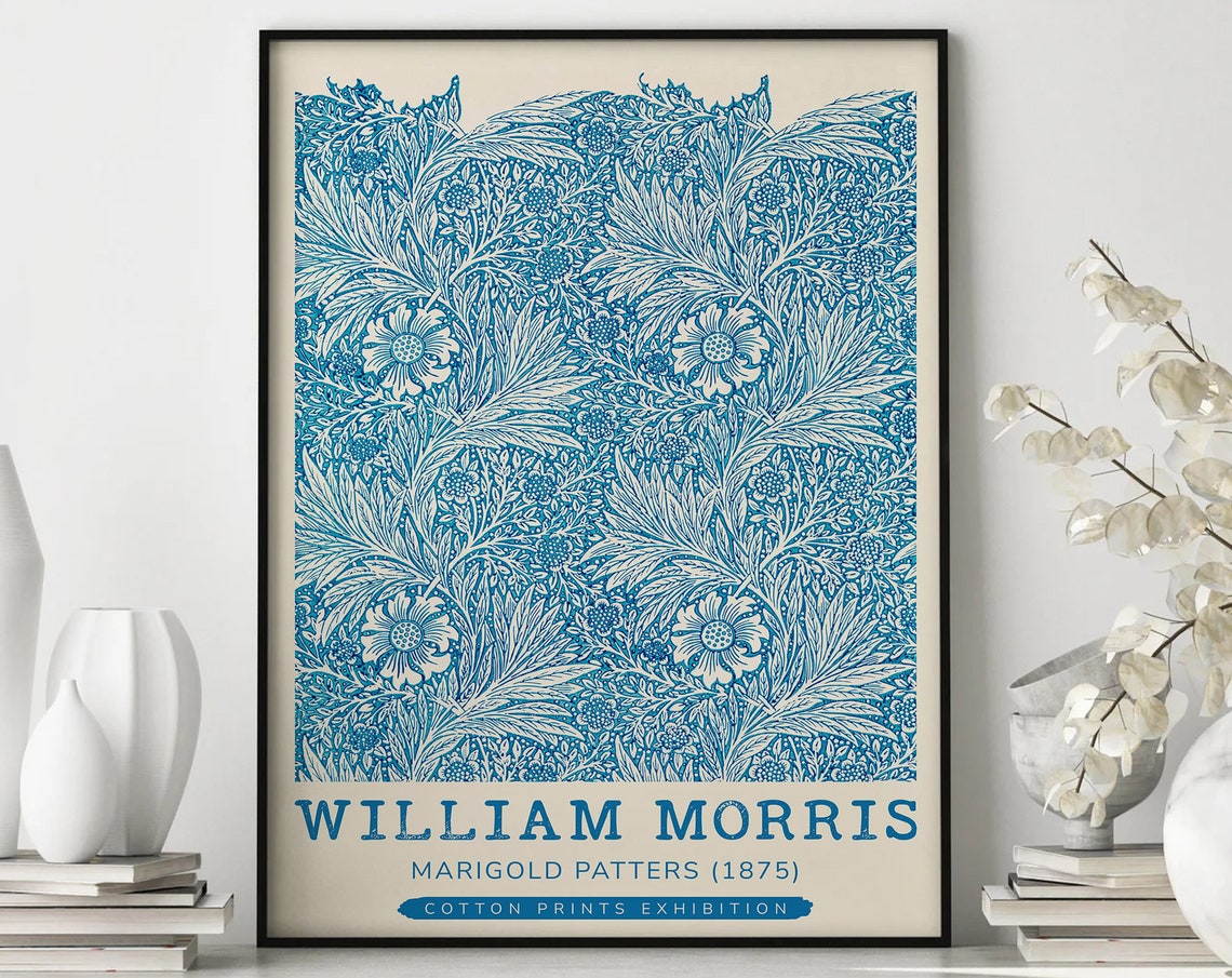 William Morris Marigold Blue Floral Pattern 1875 Classic Poster