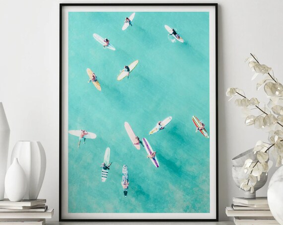 Aerial Surfers Poster Surf Art Aerial View Aerial Surf Surfing Photography Aerial Beach Print Aerial Aerial Photography