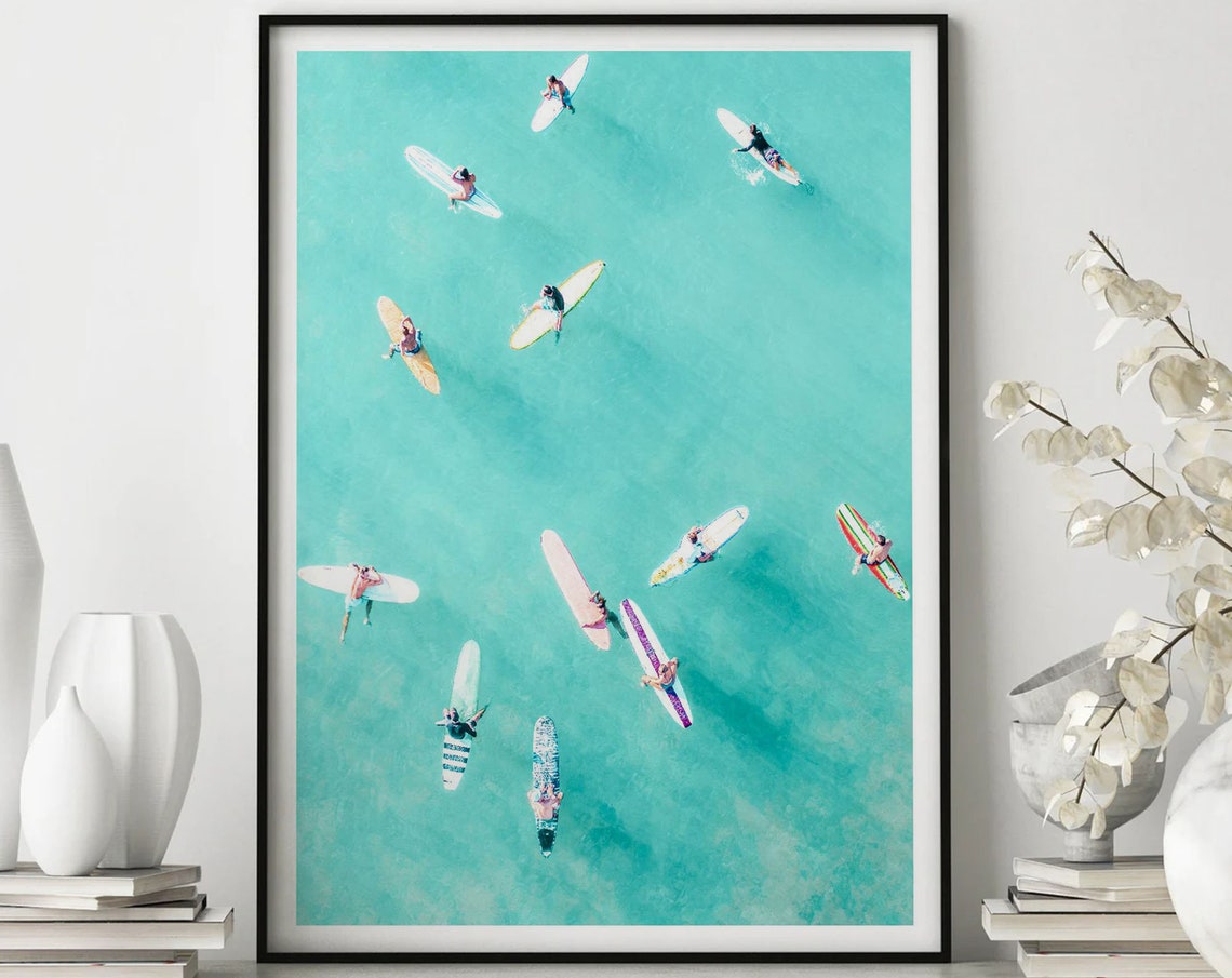Aerial Surfers Poster Surf Art Aerial View Aerial Surf Surfing Photography Aerial Beach Print Aerial Aerial Photography