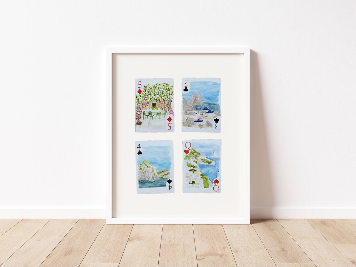 Italy Coastal Watercolor Playing Cards Four Cards Scenic Poster - Image 2