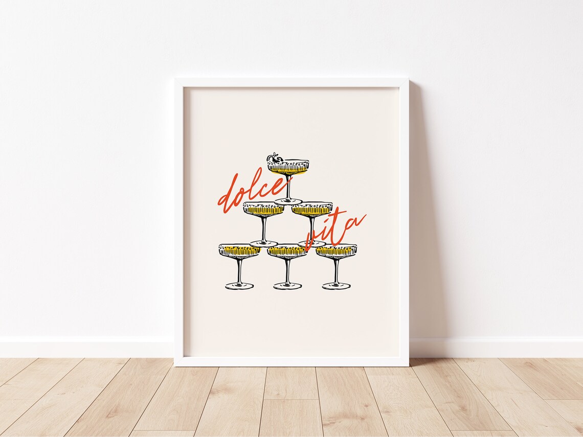Champagne Tower Print Dolce Vita Wall Art Champagne Bar Cart Print Vintage Champagne Art Retro Bar Cart Poster La Dolce Vita Print - Image 2