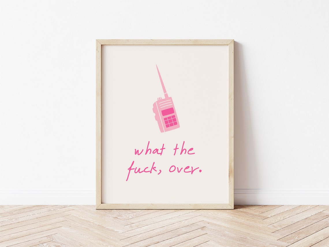 What The Fuck Over Pink Retro Walkie Talkie Funny Script Wall Art - Image 2