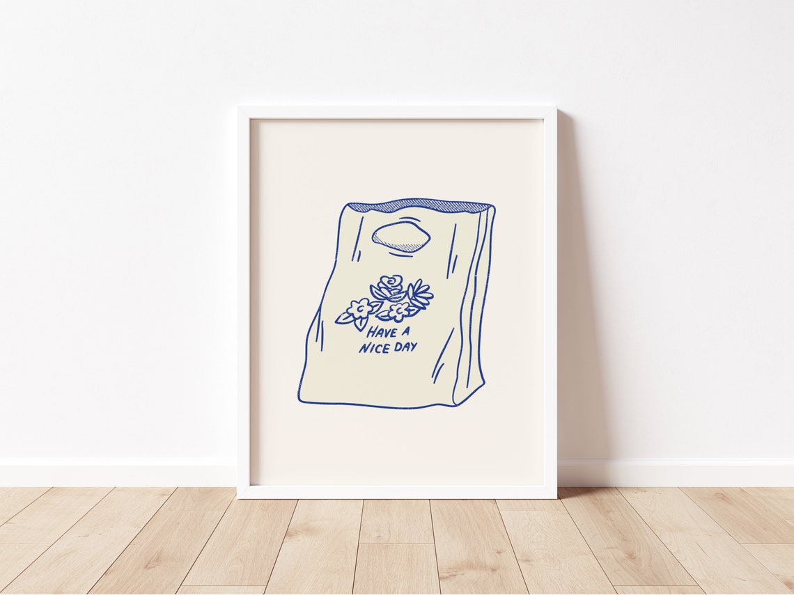 Have A Nice Day Flower Shopping Bag Retro Line Art Wall Print - Image 2