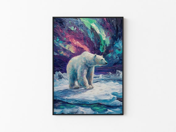 Aurora Borealis Wilderness Northern Lights Instant Art Poster Polar Bear Versatile Sizes Colorful Impasto Print 17