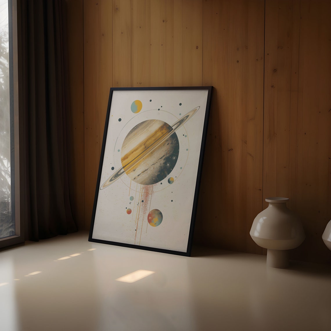 Diagonal Ring Tilted Saturn Gold Bands Drip Abstract Wall Art - Image 2