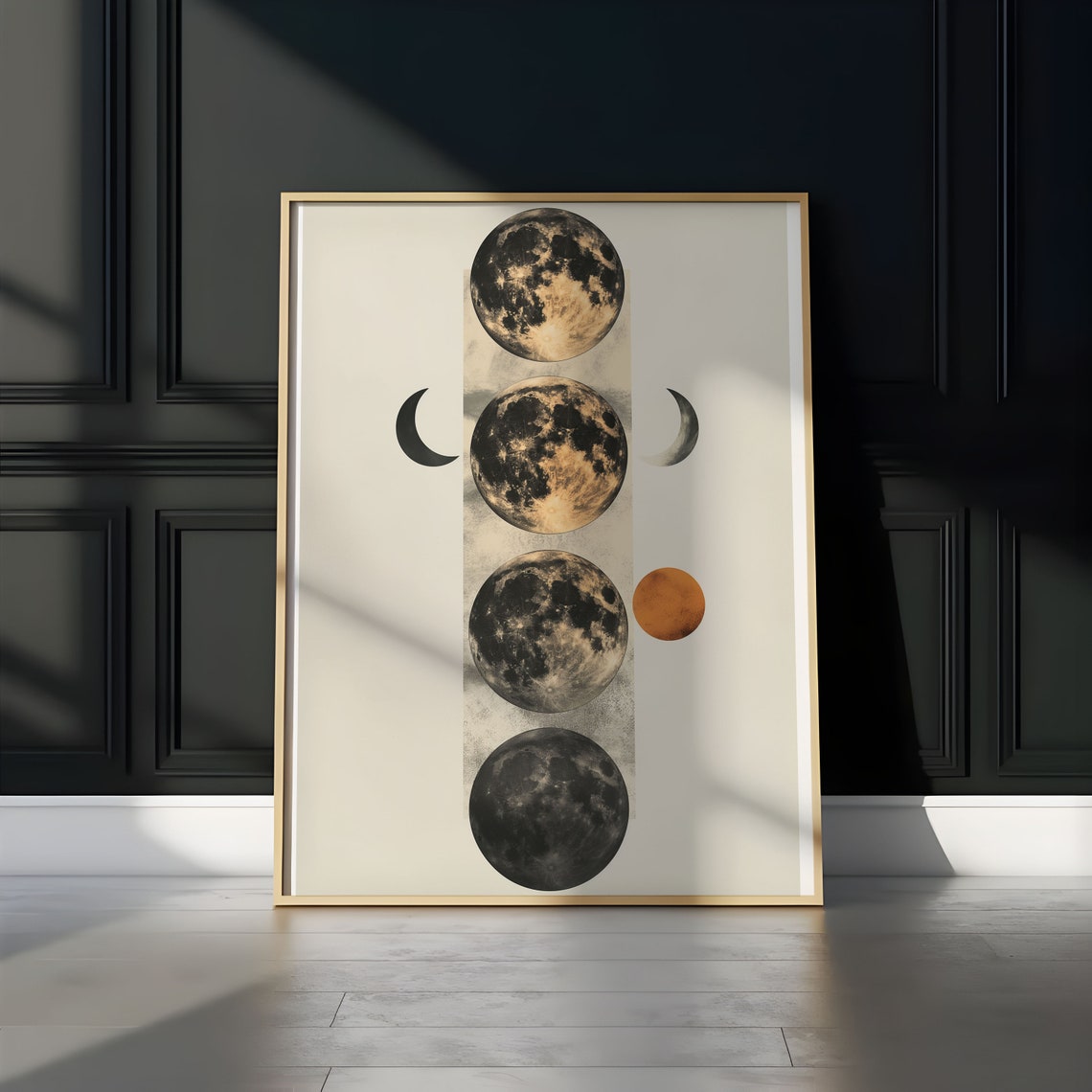 Four Moons Column With Crescents Orange Orb Abstract Art Poster - Image 2