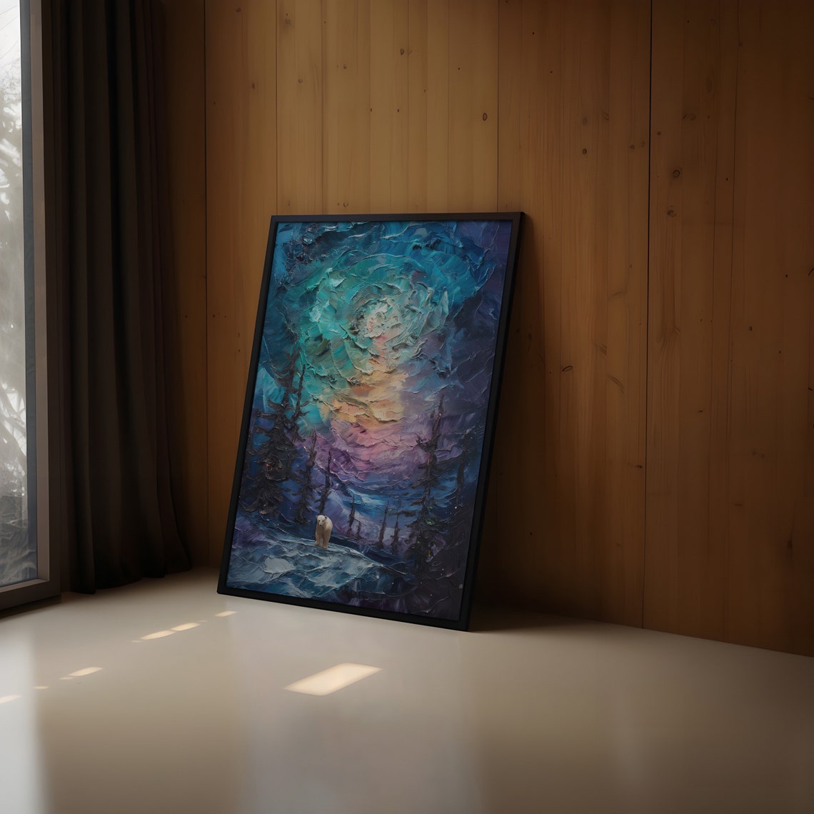 Aurora Borealis Wilderness Northern Lights Instant Art Poster Polar Bear Versatile Sizes Colorful Impasto Print 15 - Image 2