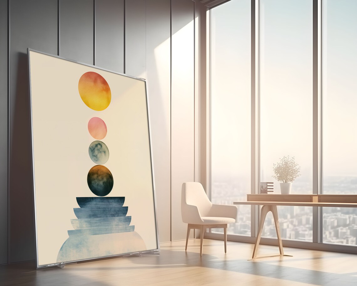 Stacked Watercolor Planet Spheres Balancing Totem Minimalist Print - Image 2
