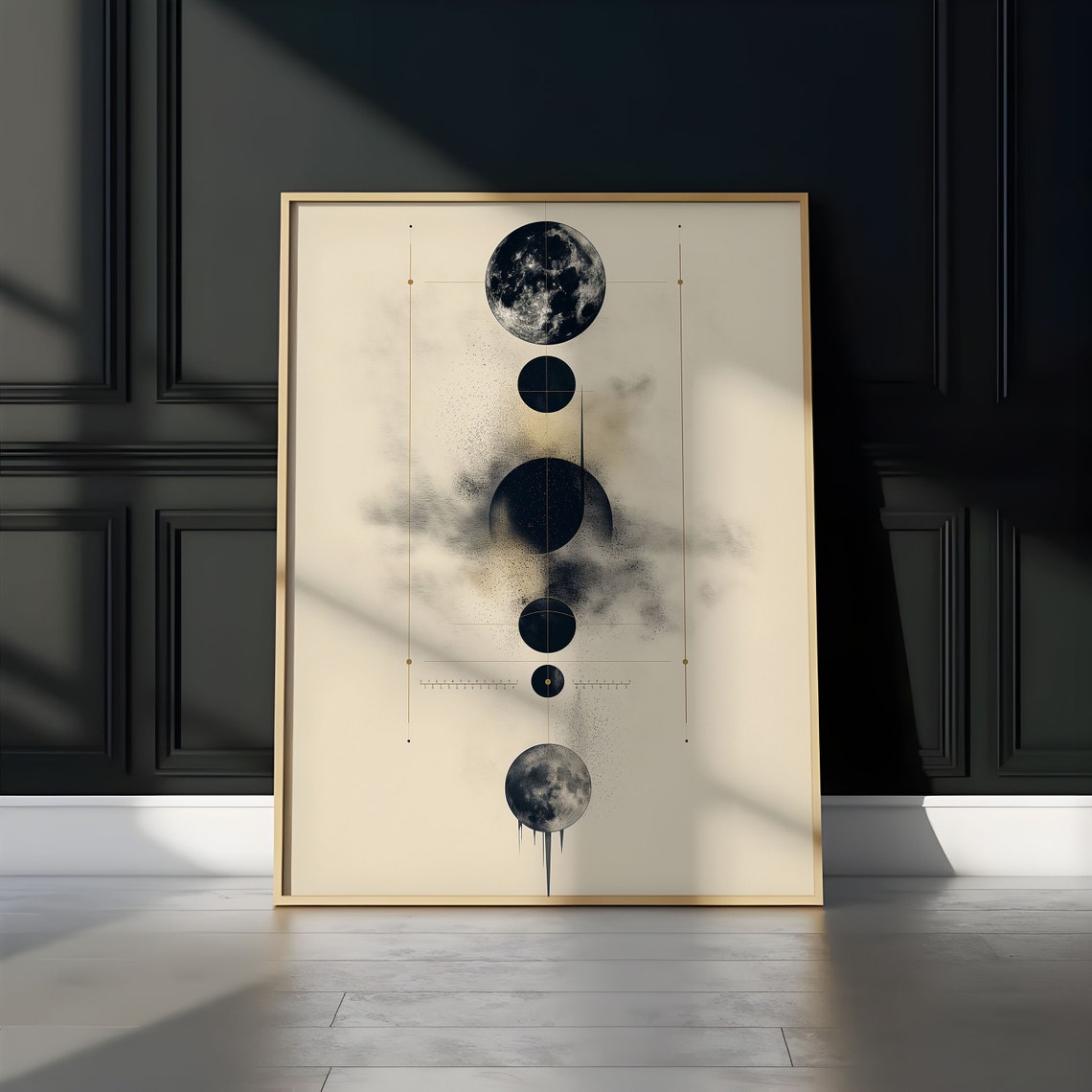 Six Moons Vertical Ink Wash Abstract Minimalist Cream Tone Poster - Image 3