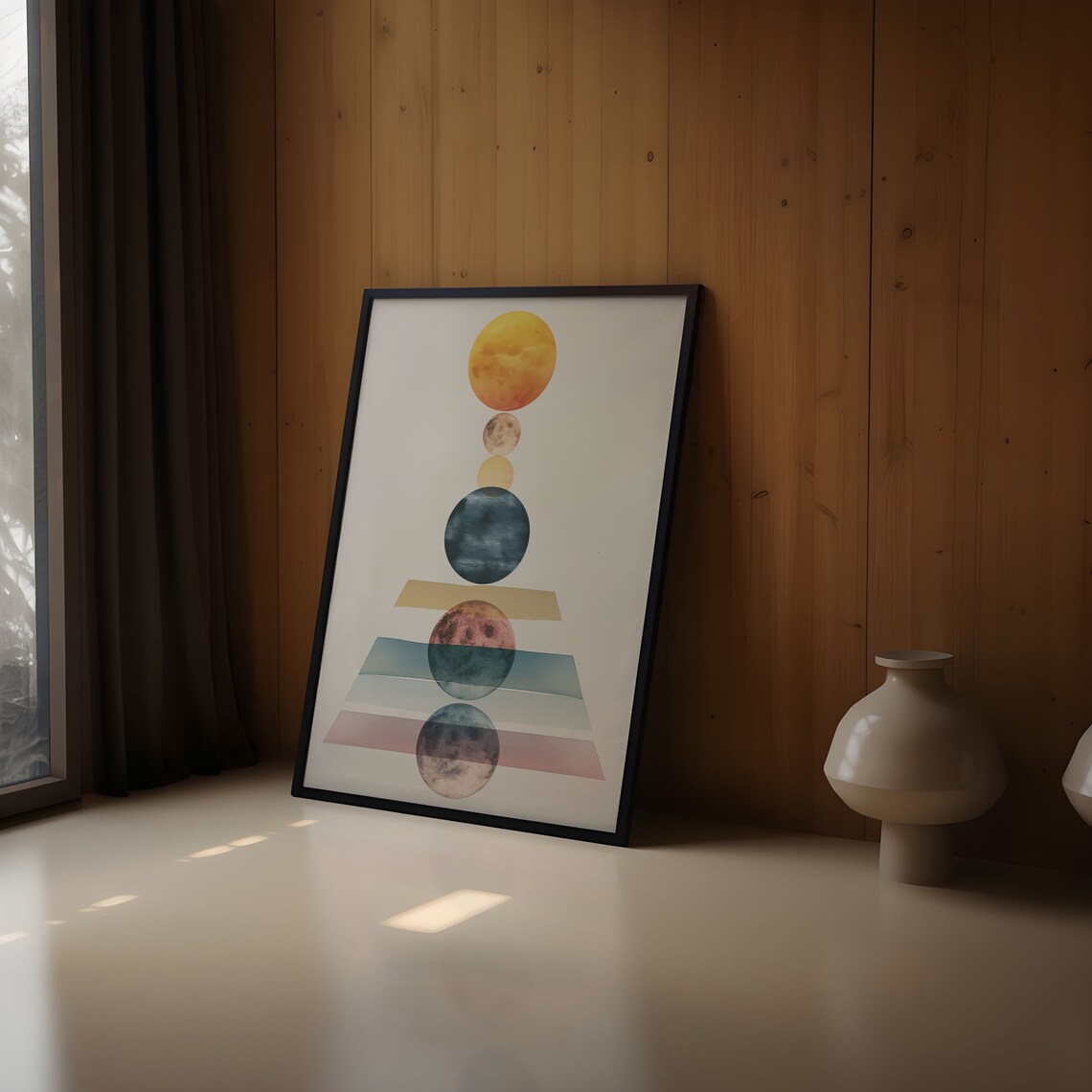 Watercolor Moon Phases Color Band Descent Abstract Geometric Wall Art - Image 2
