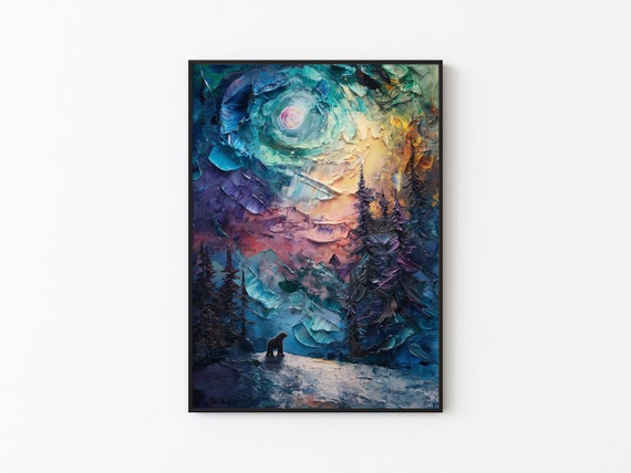 Aurora Borealis Wilderness Northern Lights Instant Art Poster Polar Bear Versatile Sizes Colorful Impasto Print 8