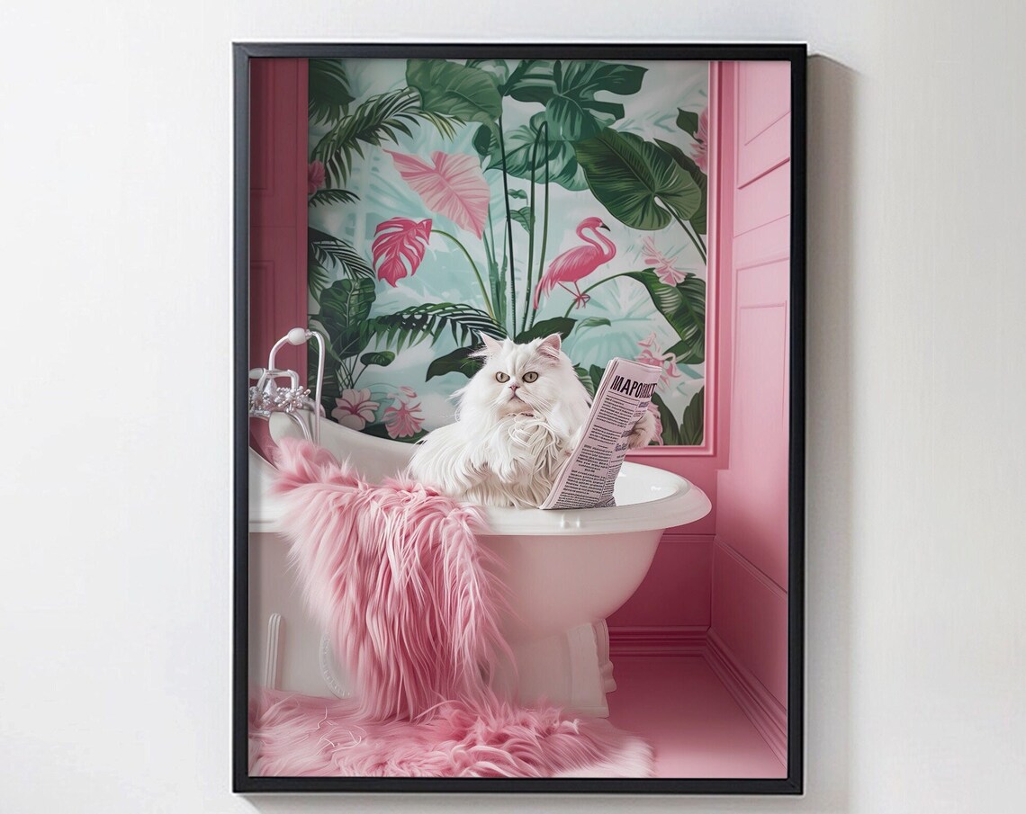 Cat Reading In Bathtub Funny Bathroom Wall Art - Image 2