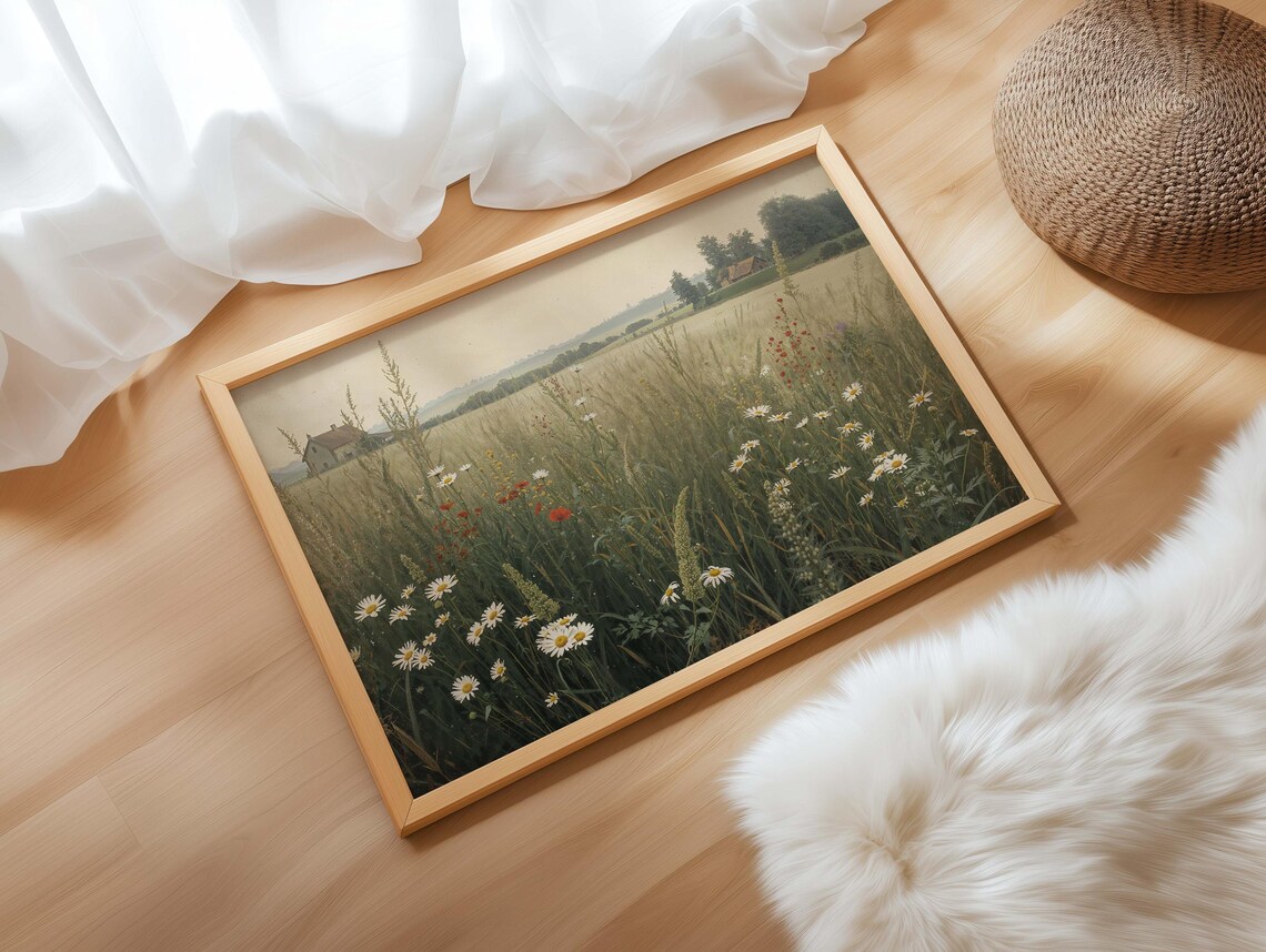 Wildflower Meadow Daisy Field Countryside Cottage Vintage Style Poster