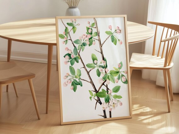 Pink Apple Blossom Branches Spring Watercolor Botanical Art Print
