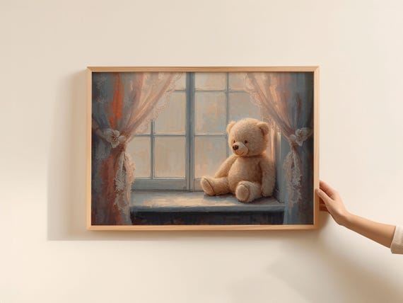 Teddy Bear Nursery Print Alone By Window Baby Room Decor