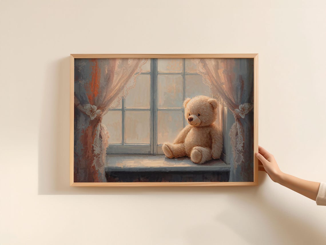 Teddy Bear Nursery Print Alone By Window Baby Room Decor