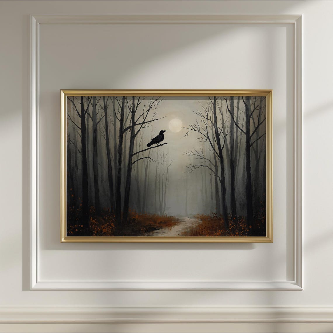 Foggy Forest Path Print Vintage Gothic Halloween Art