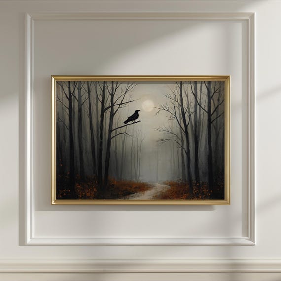 Foggy Forest Path Print Vintage Gothic Halloween Art