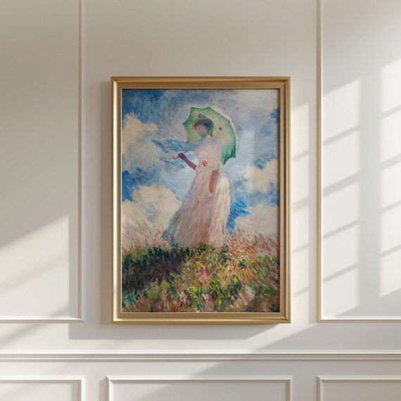 Claude Monet Woman Parasol Meadow Impressionist Portrait Poster
