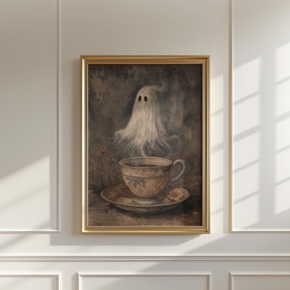 In Teacup Halloween Art Print Gothic Vintage Style