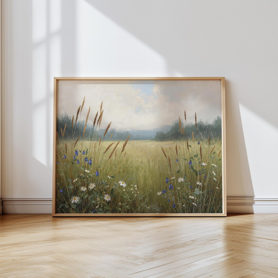 Wildflower Meadow with Daisies and Bluebells Impressionist Painting Poster
