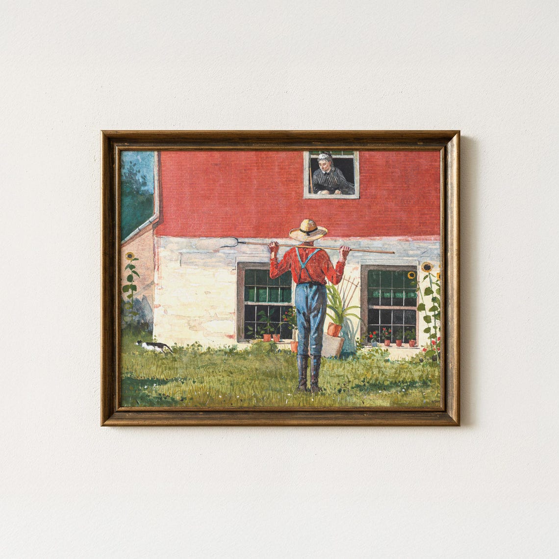 Winslow Homer Restored Farmhouse Garden Watercolor Scene Poster