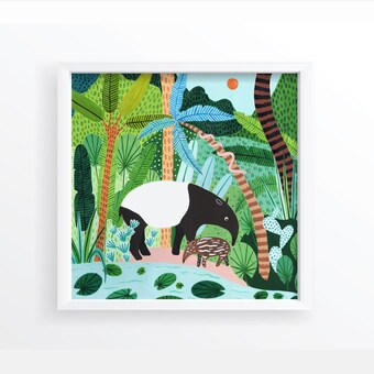 Malayan Tapir Baby Botanical Safari Nursery Art Print