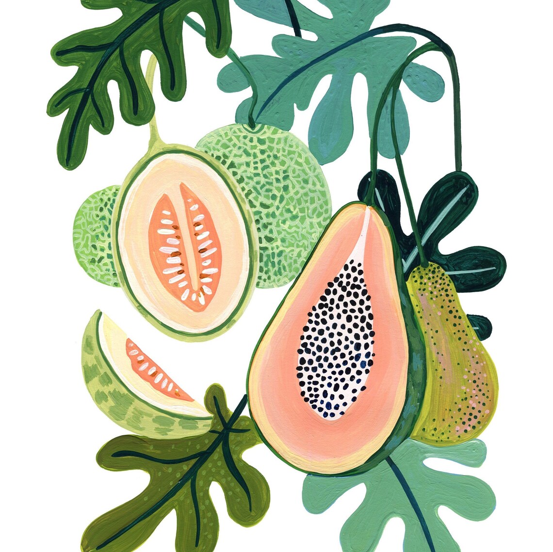 Papaya Melon Botanical Fruit Art Print, Kitchen Decor - Image 2