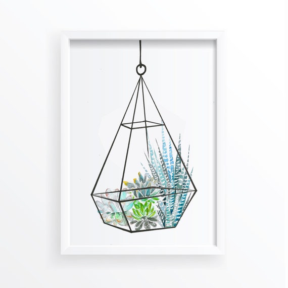 Terrarium Botanical Print, Geometric Houseplants Art