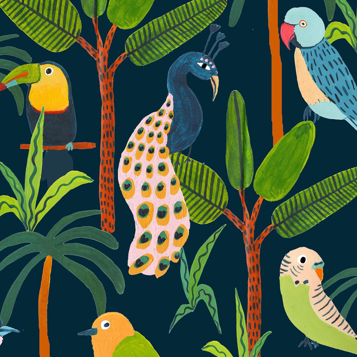 Parrot Peacock Toucan Botanical Animal Print, Nursery - Image 2