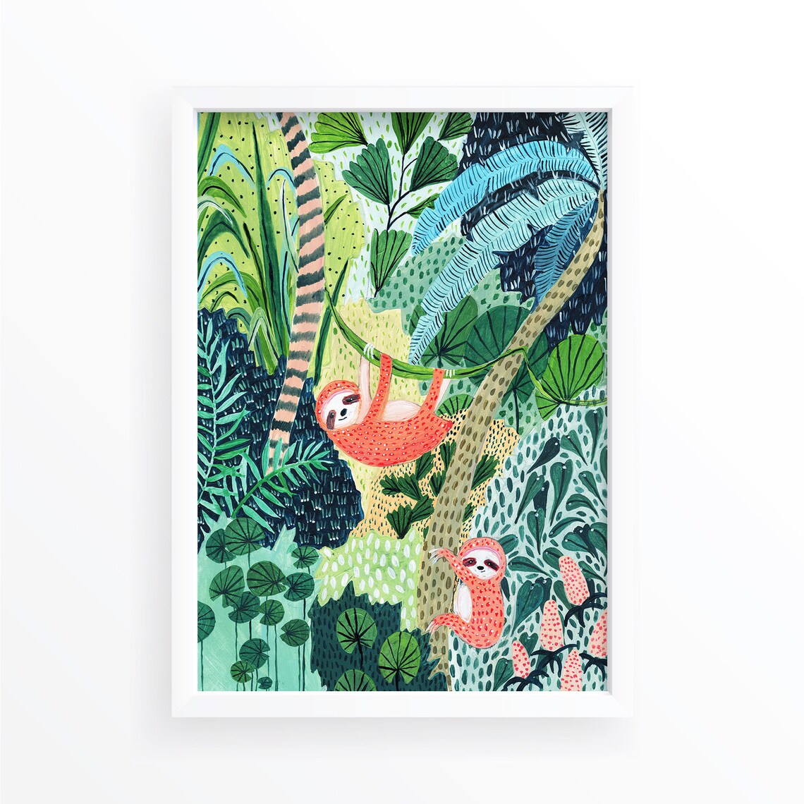 Sloth Jungle Botanical Illustration Art Print