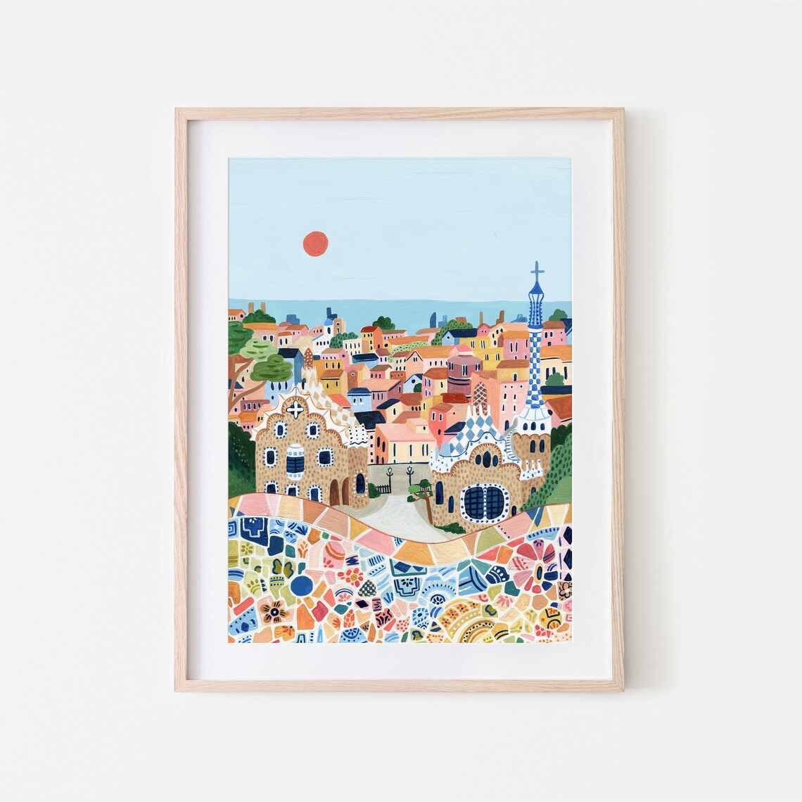 Barcelona Travel Print, Park Guell Europe Travel Poster