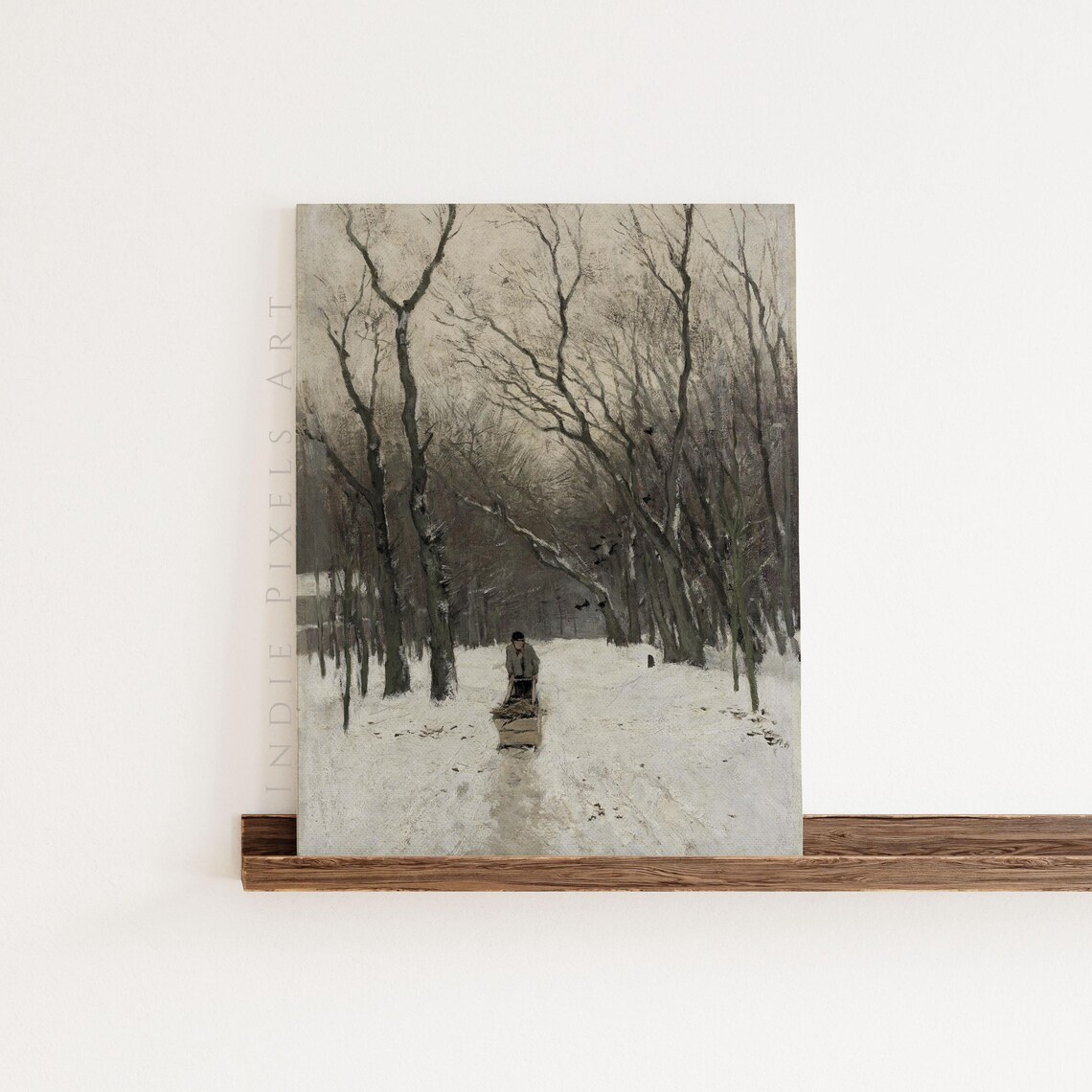 Moody Snowy Forest Path Vintage Winter Landscape Oil Painting Art Print - Image 3