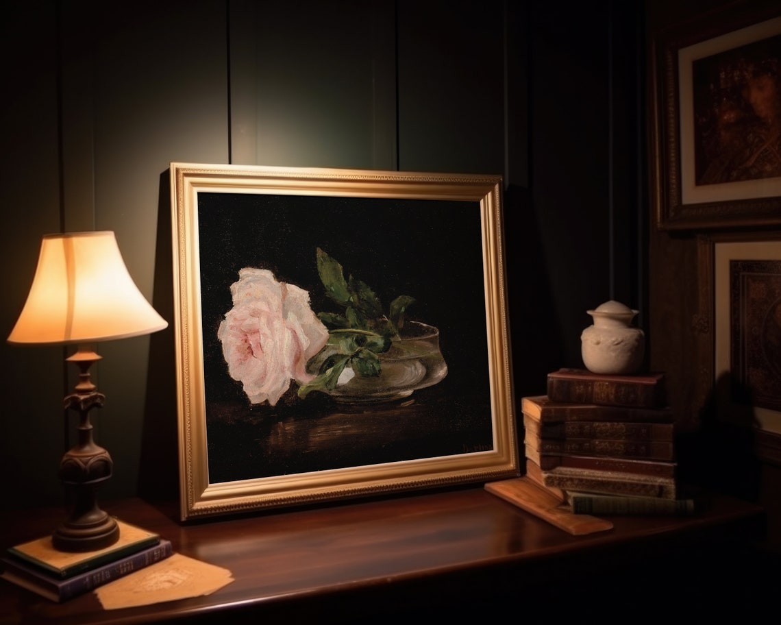 Moody Vintage Wall Decor Antique Art Moody Vintage Flower Print Dark Coquette Floral Still Life Oil Painting Art - Image 3