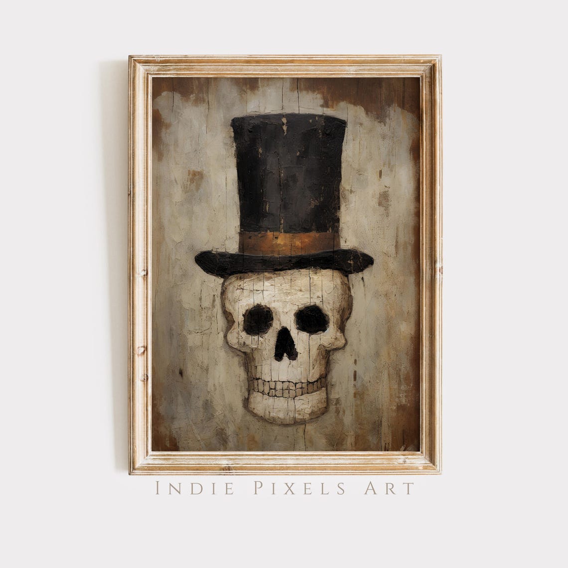 Skull Wearing Top Hat Primitive Halloween Folk Art Spooky Poster