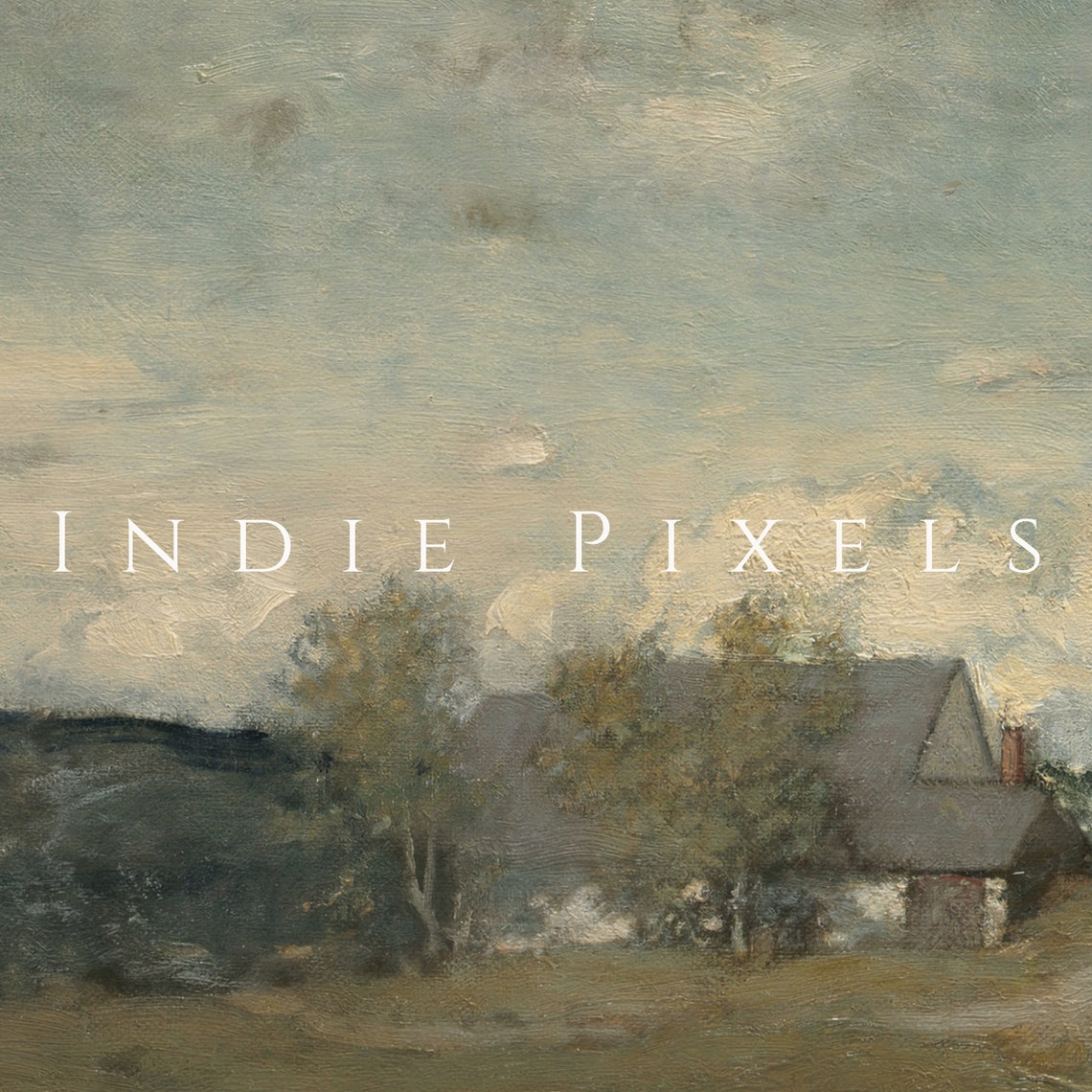 Rustic Cottage on Country Path Vintage Painting Moody Sky Wall Art - Image 3